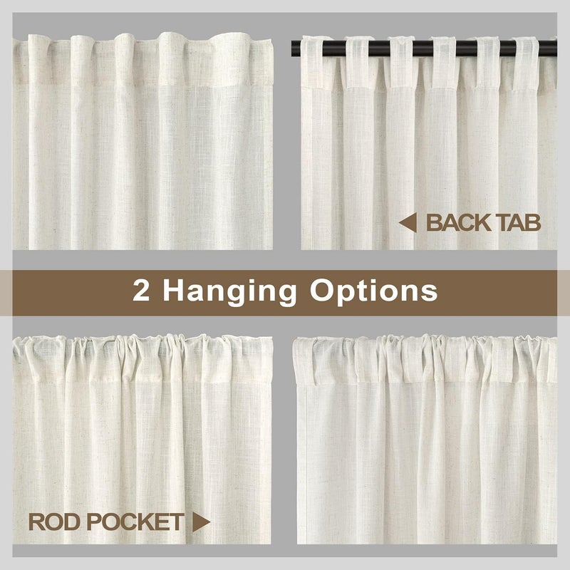 Pitalk Small Curtains for Windows 30 Inches Long Linen Kitchen Window Curtains Over Sink 2 Panels Back Tab Pocket Classic Vintage Tier Half Curtain for Bathroom Closet Door RV Wide 36 x 30 Length Cream Ivory - Image 4
